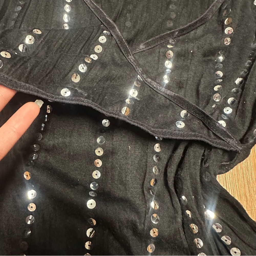 Vintage Y2K Black Sequin Wrap Top - Picture 6 of 8